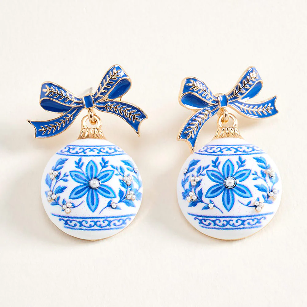 Christmas Bow Ornament Charm Drop Earrings - Image 4