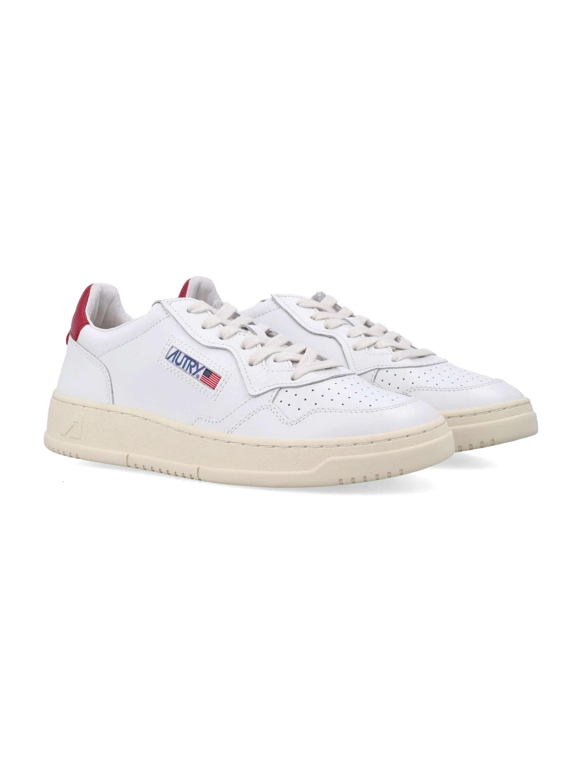 Smooth White Leather Low-Top Sneakers With Perforated Toe Detail - Image 3