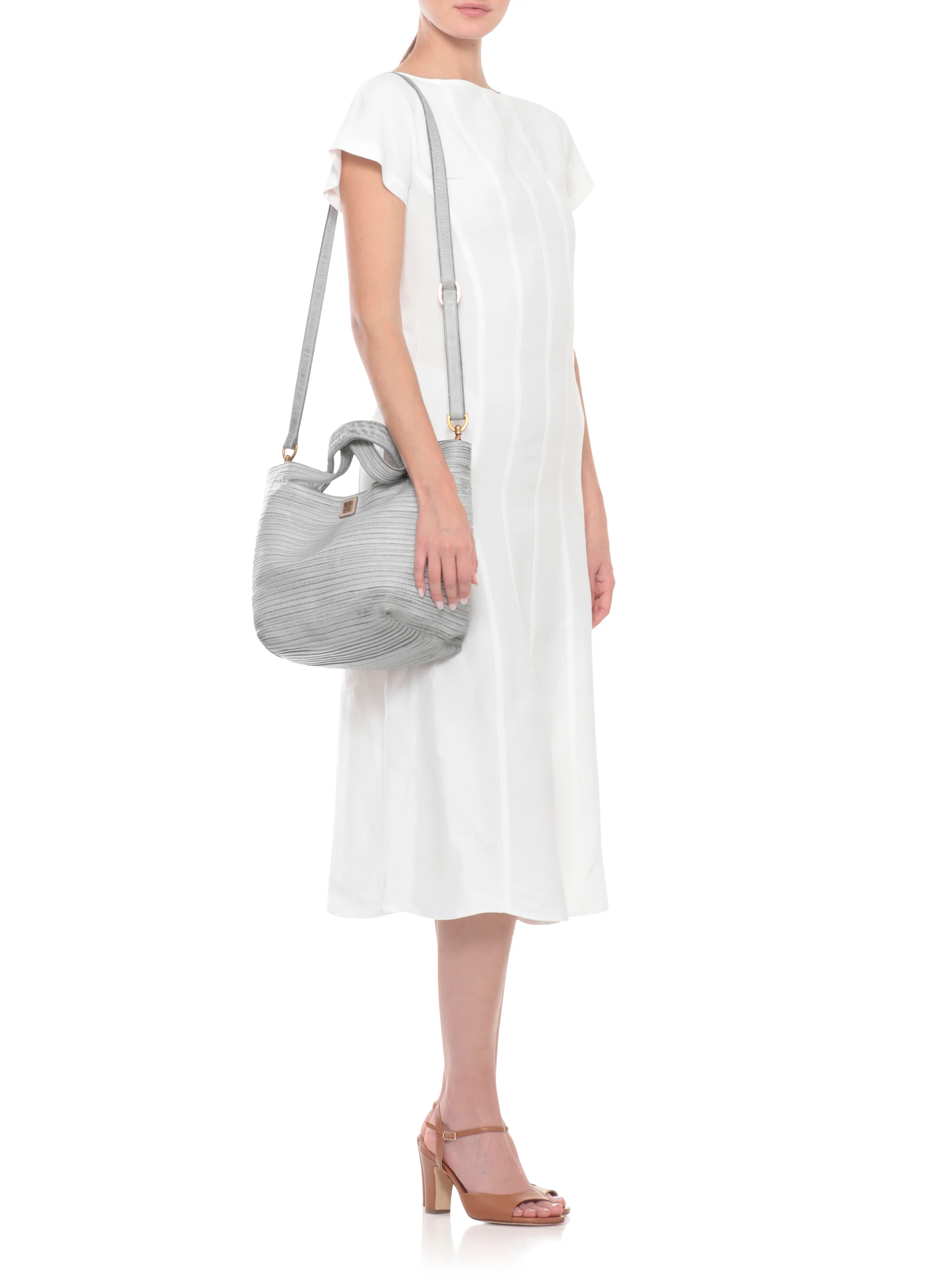 Textured Light Blue Leather Shoulder Bag With Versatile Carrying Options - Image 5